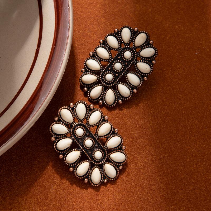 Fashion Diamond Turquoise Earrings High Sense Women S Trend Party Heavy Industry Earrings Bohemian Exaggerated Earrings