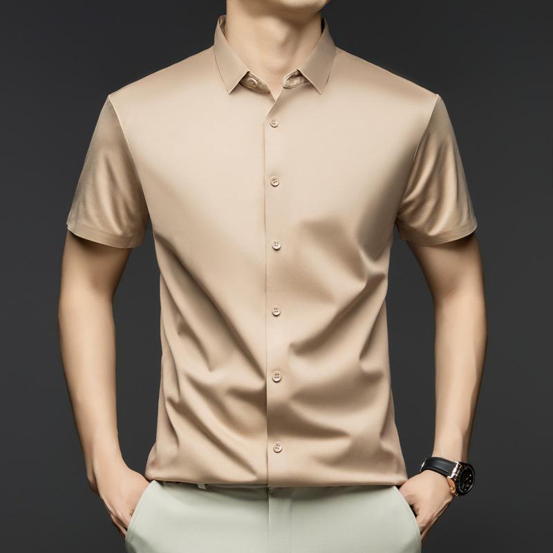 2025 Herren Sommer Eis Seide Kurzarmhemd - Atmungsaktiv, Knitterarm, Nahtlos, Einfarbig, Vielseitig Business Casual