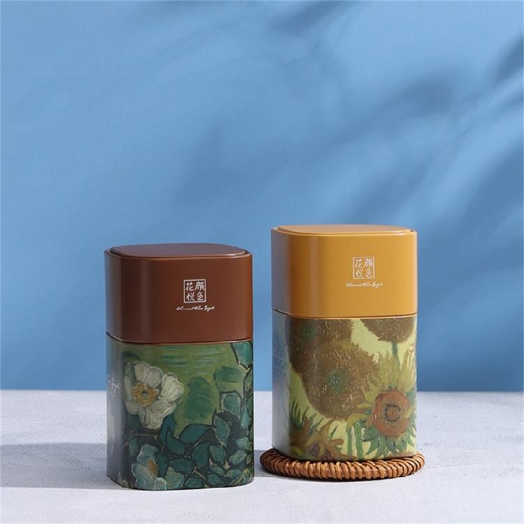 Loose Tea Storage Oil Painting Pattern Coffee Storage Container Tea Canister Can