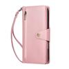 For iPhone 17 Pro Case Zipper Wallet Rivet Decor Leather Phone Cover with Wrist Strap