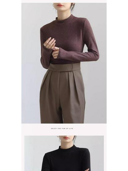 Women's Winter Warm Velvet Base Layer Shirt - Slim Fit, Long Sleeve, Half High Collar