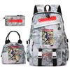 Chainsaw Man Anime Print Student Backpack Set for Girls with Lunch Bag Pencil Case School Daily Use