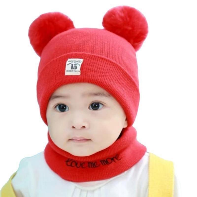 Baby Hat  0-12 Months Men's and Women's Baby Hat Winter Warm Woolen Children's Hat Bib