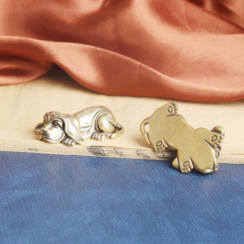 Pure Brass Overtime Desktop Ornament Office Creative Decoration Zodiac Dog Tea Pet Craft Old Copperware Wholesale