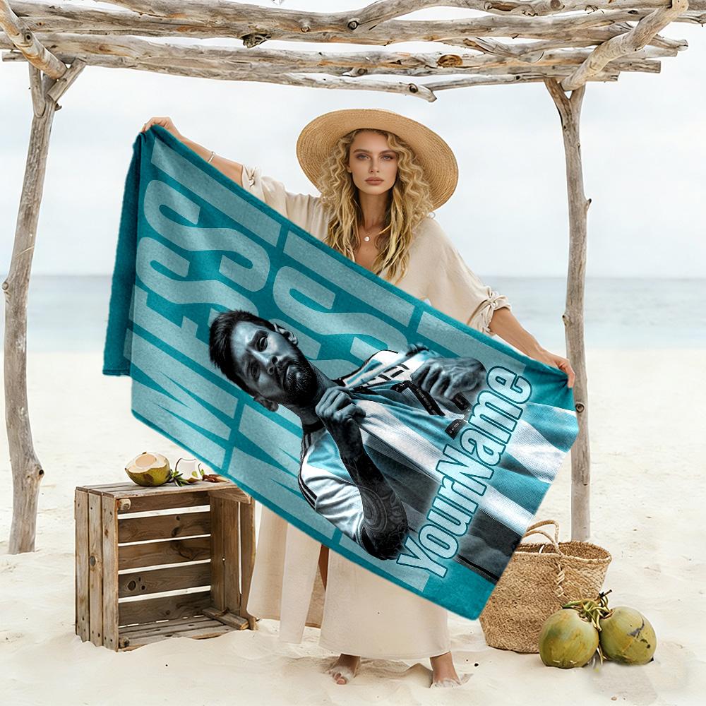 Messi Customizable Name Beach Towel Super Soft & Absorbent Suitable for Sports Travel Swimming Yoga Bathroom Beach And Pool