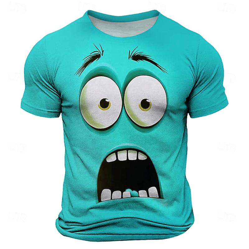 Summer Short-sleeved Funny Face Graphic T-shirts for Men's 3D Printing Casual Funny T-shirt Street Outdoor Men's and Women's Tee Tops