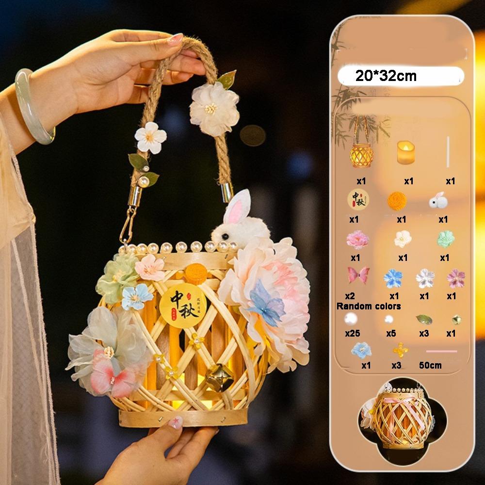 Traditionelle Rattan-Laternen im chinesischen Stil, Kaninchen-Blumen, DIY-Materialset, Laternen für das Mittherbstfest mit Licht, Handgefertigt