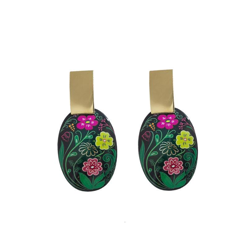 Orecchini Amore Floreali Graffiti Acrilici Orecchini Geometrici Orecchini a Bottone Rotondi Vintage Bohemien