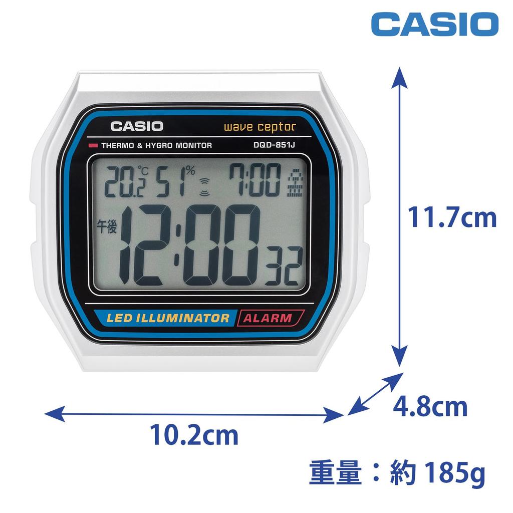 CASIO Alarm Clock, Radio-Controlled, Temperature and Humidity, Date, Day of the Week, Electronic Sound, Alarm, Snooze, Light, Silver, DQD-851J-8JF