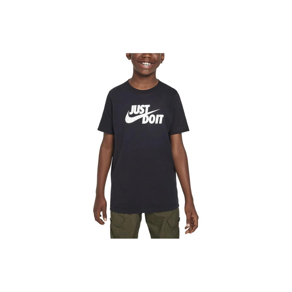 Nike Sportswear Printed Letter Crew Neck Straight Cut Short Sleeve T-Shirt Kids Tops Black FV4078-010