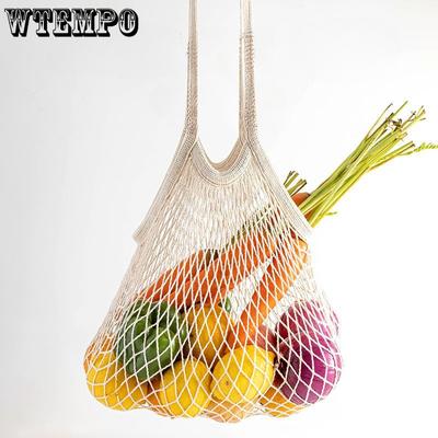 Portable Reusable Grocery Bags Fruit Vegetable Bag Washable Cotton Mesh String Organic Organizer Handbag Short Handle Net Tote