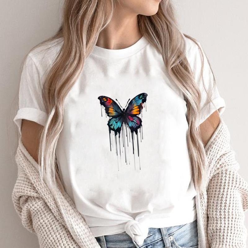 

(Asian Size) trend flower floral Print Fashion Female Short Sleeve T-shirts Women s Top T Clothing Casual O-neck Graphic Tee S