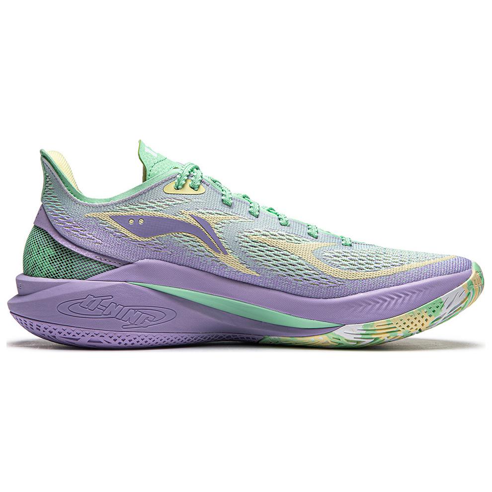New LiNing SONIC 12 V2 Cushioning Anti Slip Wear Resistant Breathability Low Top Basketball Shoes Men's Green Purple ABAU027-5