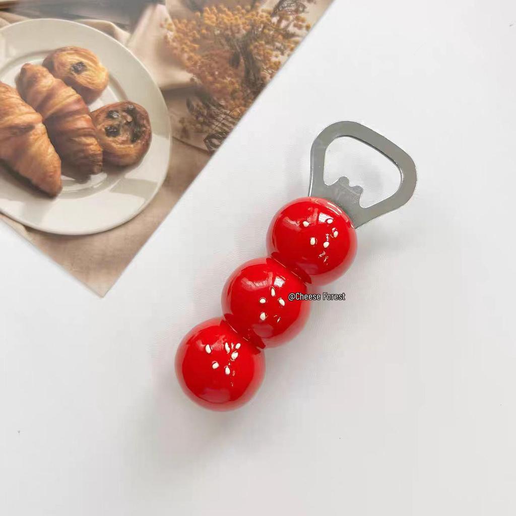 Creative Magnetic Tanghulu Cheese Beer Bottle Opener – Refrigerator Magnet Resin Decor.