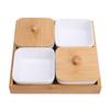 Ceramic Appetizer Serving Plate with Bamboo Tray Cover for Fruits Nuts Desserts (4-Compartment)