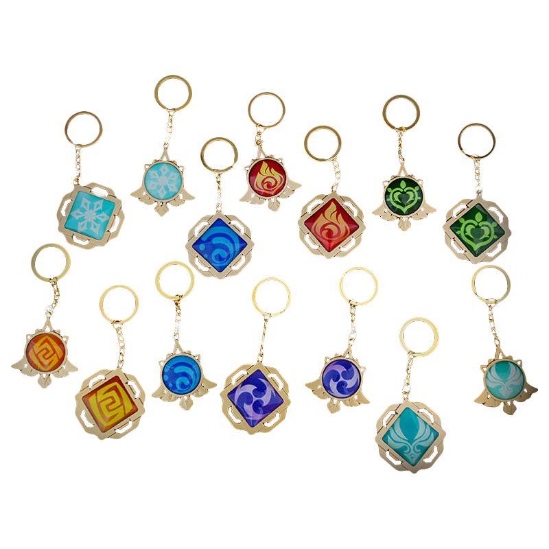 Seven Impact Genshin Elements Keychain Geo Anemo Electro Dendro Hydro Pyro Cryo