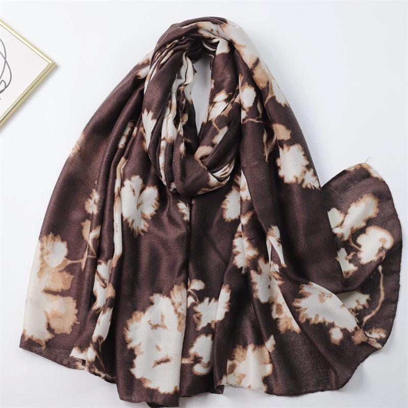 Winter Abstract Lnk Painting Floral Viscose Soft Scarf Chic Cotton Shawls Women Perfect for Travel & Casual Muslim Hijab