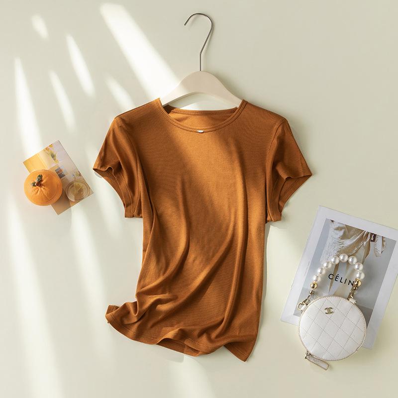 2026 Hangzhou Silk Lyocell Short Sleeve Women's Close-Fitting Round Neck T-shirt