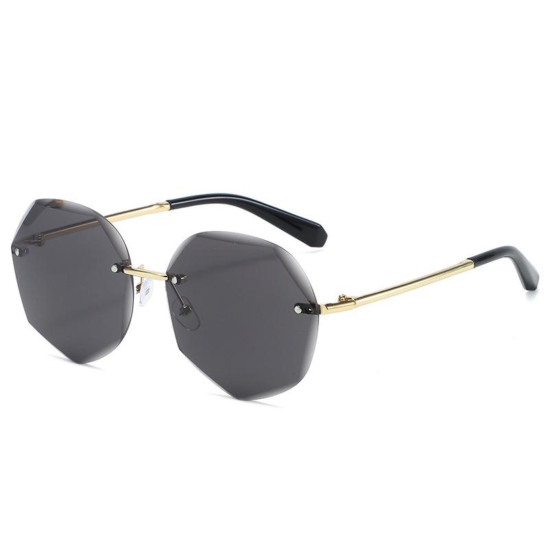 Polygon Metal Rimless Cut-Edge UV Protection Sunglasses for Women