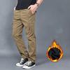 Men Winter Fleece Thick Casual Warm Cargo Pants Double Layer Cotton Baggy Overalls Rip-Stop Thermal Trousers