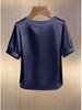 Women's Stylish Pearl Collar Satin T-Shirt: Short-Sleeve, Round Neck, Summer Fashion.