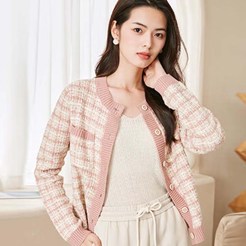 JESSIE Elegant Plaid Color-block Cardigan