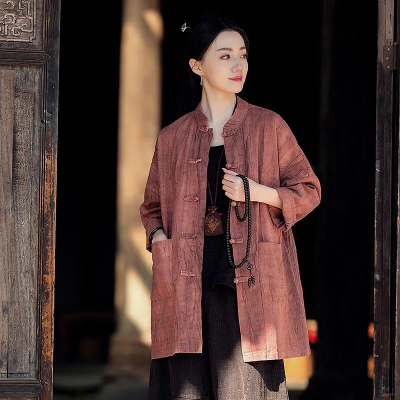 Johnature Chaquetas de estilo chino para mujer, abrigos vintage