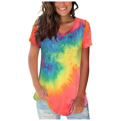 Tie Dye Short Sleeve Summer 3D Print Women's T Shirt Element Sexy V-neck Fashion Street Harajuku Comfortable Ladies Casual