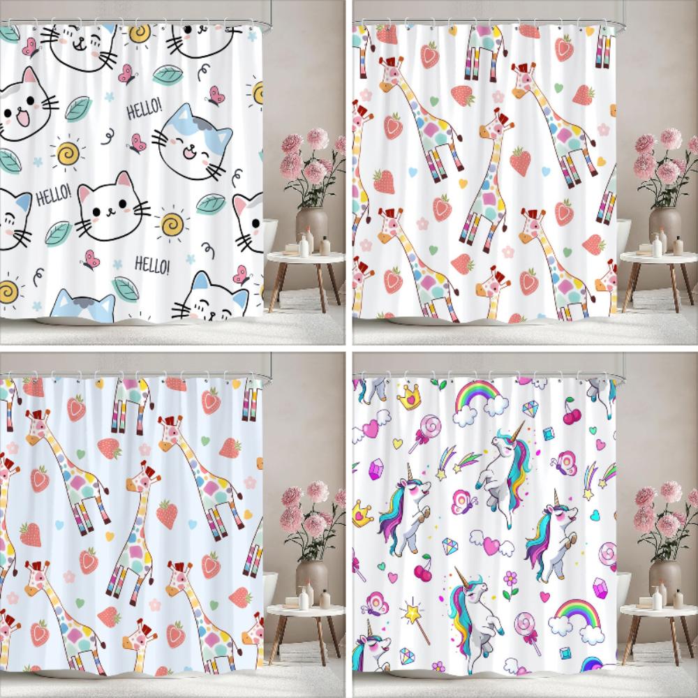 Cartoon Patterns Children's Shower Curtain Warm Girls Room Decoration Curtains Boys Shower Curtains Bathroom Decor With Hooks