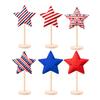 6 Pcs 4th of July Star Ornaments for Tiered Tray Decor, Patriotic Stuffed Fabric Star with Stand, American Blue