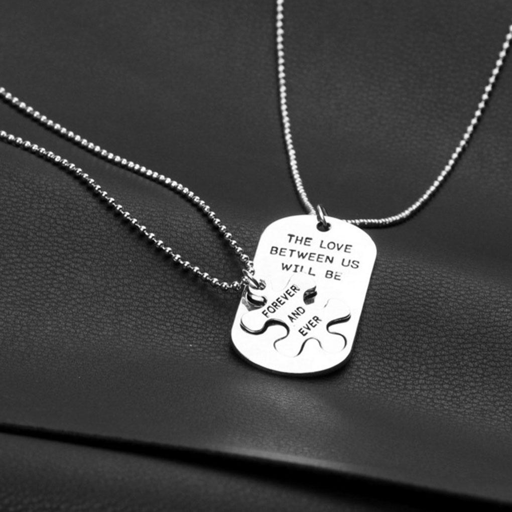 2Pcs Couples Lovers Disc Necklace Letters Women Girls Men Personalized Puzzle Pendant Sweater Chain