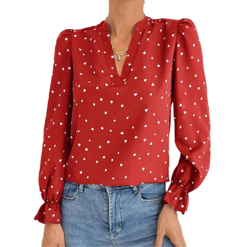 Spring and Autumn Love Printed Long Sleeve V-Neck Retro Hong Kong Flavor Personalized Foreign Style Top