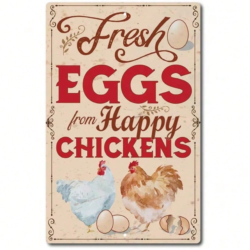Vintage Metal Egg Sign Rustic Farmhouse Wall Decor for Kitchen Bathroom Bedroom