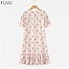 ZANZEA Women Elegant Floral Print Casual Square Collar Summer Short Sleeve Dress