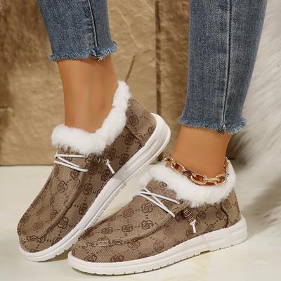 European and American Hairy Low-top Cotton Shoes Women's Lace-up Warm Short Casual Single Shoes