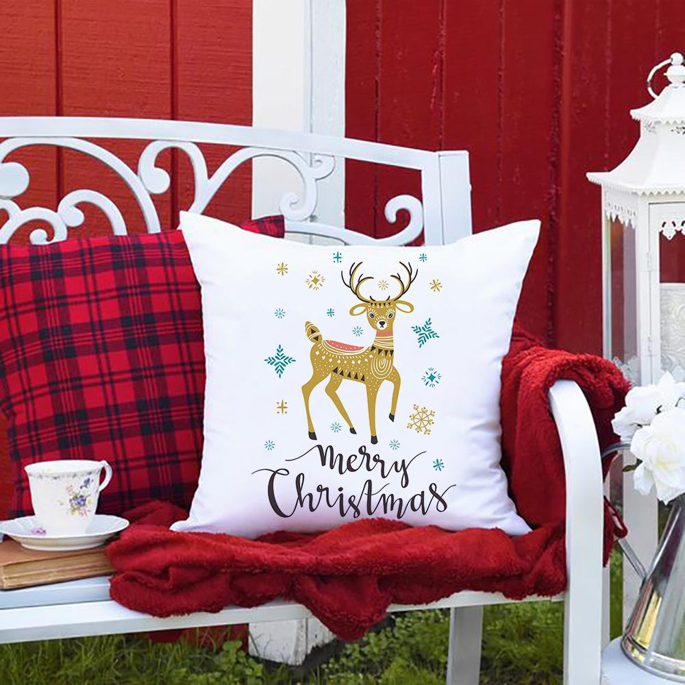 

Happy New Year Santa Claus Printed Pillow Cover Home Sofa Living Room Decoration Cushion Cover Cute Cartoon Christmas Pillowcase 450mm*450mm