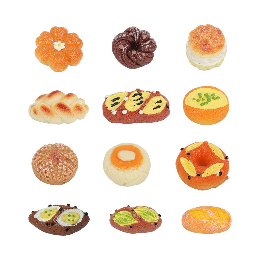 Non-Toxic 6/12/18Pcs Realistic Food Play Cream Bread And Cake Miniature Bread Basket And Tray Set Dollhouse Accessories Gift For Children