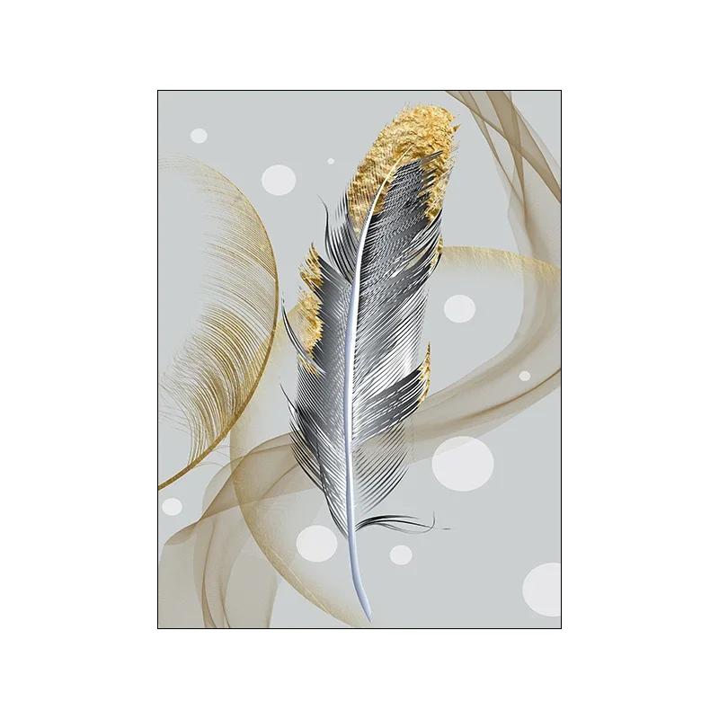 Gold Ribbon Feather Canvas Painting Wall Art Picture Abstract Luxury Poster and Print for Home Decor Interior Living Room Design
