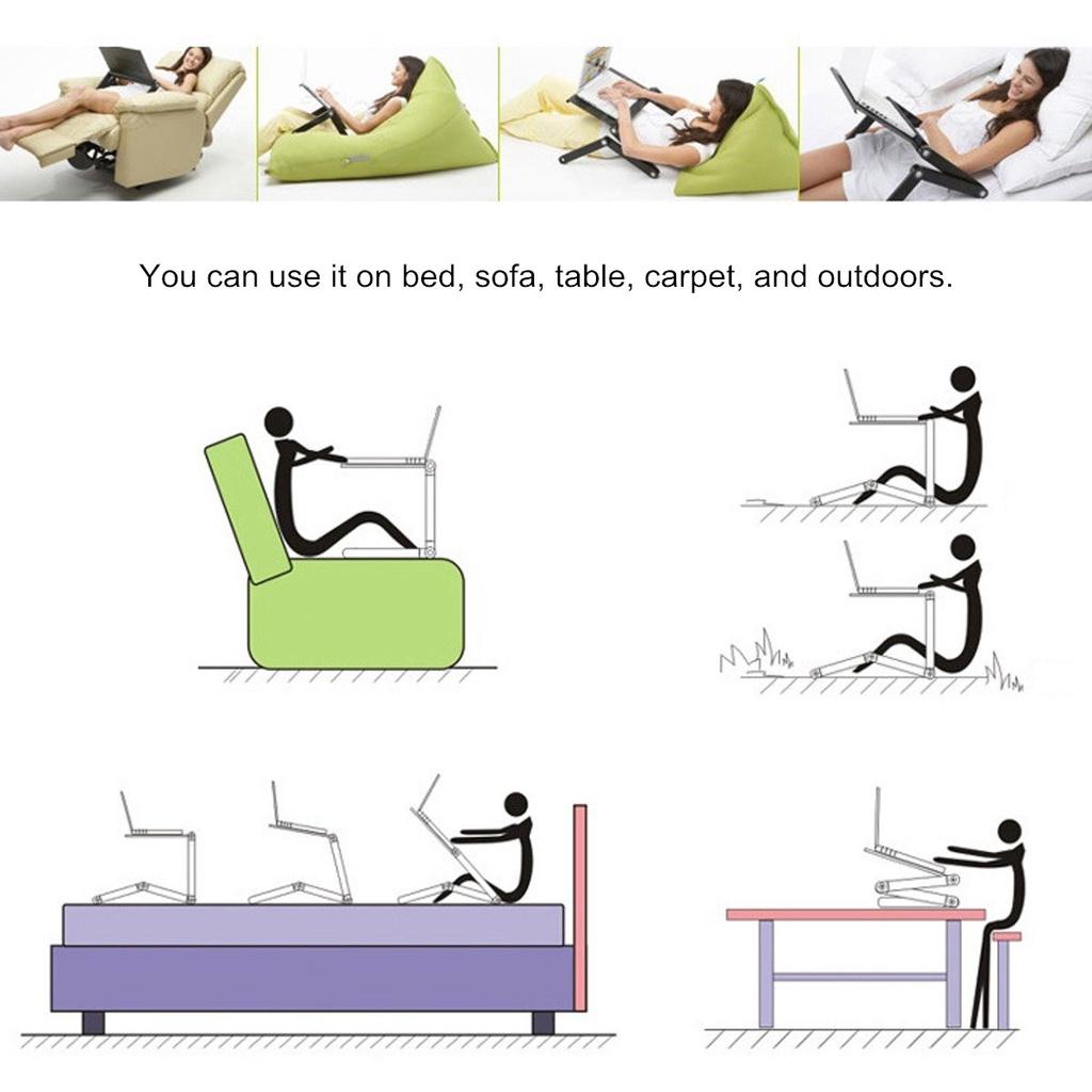 Folding Table Laptop Desk USB Portable Aluminum Alloy Adjustable Notebook Stand for Bed Sofa Laptop Table Home Office Computer Desk