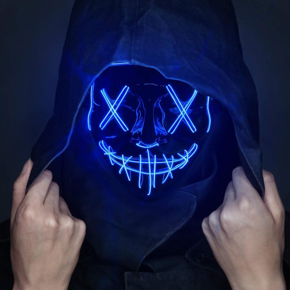 Wireless Halloween Neon LED Purge Mask Masque Masquerade Party Masks Light Grow In The Dark Horror Mask Glowing Masker