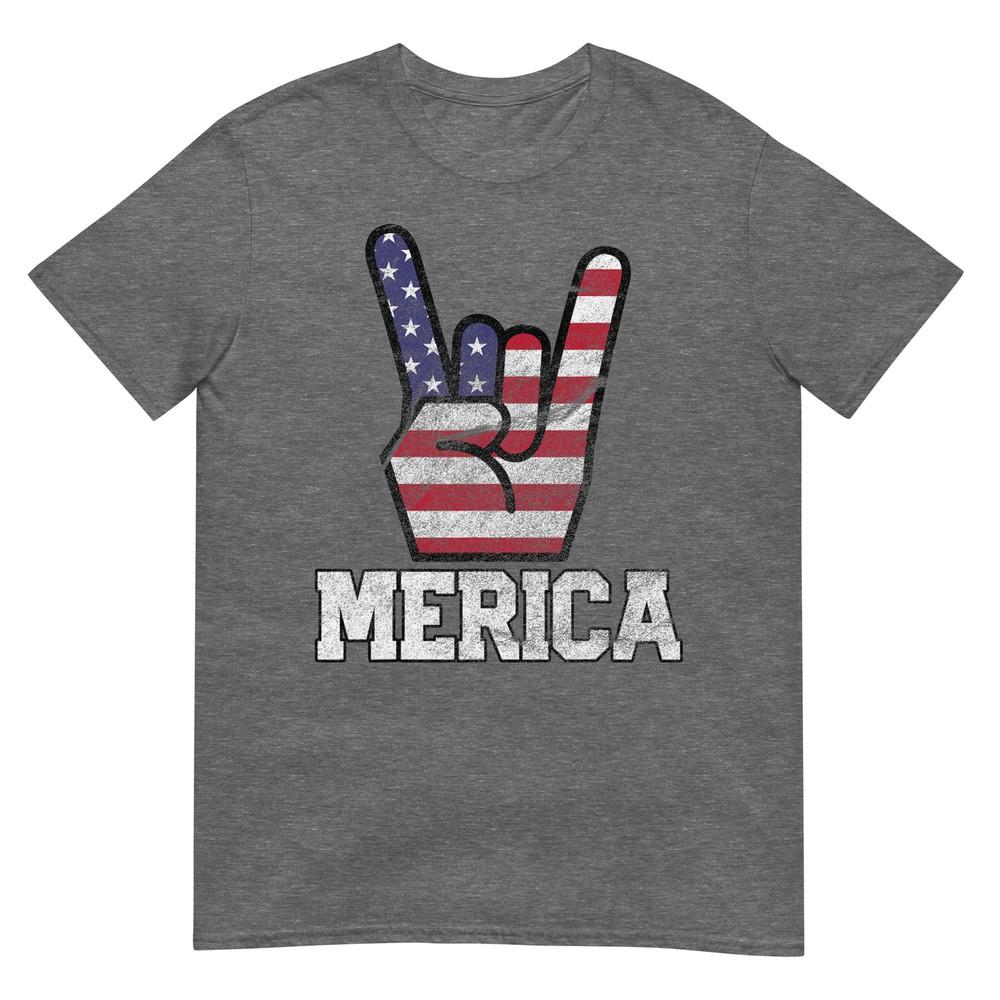 Merica Rock Sign 4th Of July Vintage American Flag Retro Usa TShirt