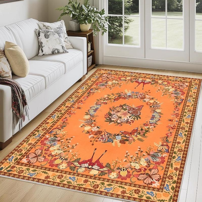 Vintage High-end Carpet Floral Butterfly Winter Warm Rug Bohemian Style Living Room Coffee Table Anti Slip Mat Home Decoration