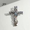 Layered Tree Wall Sculpture Metal Cross Art, of Life Hanging Crosses Decor, Art for Garden Living Room Bedroom Retro Style