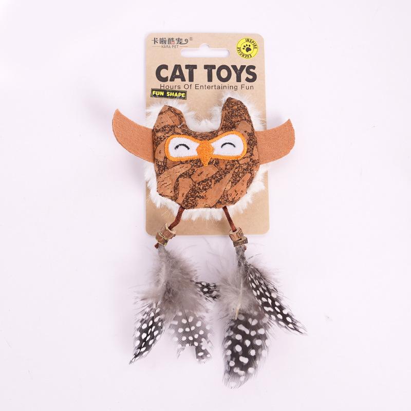 

Набор из 2 натуральных пробковых игрушек для кошек с кошачьей мятой, мягкая плюшевая лесная животная с перышком и веревкой, устойчивая к укусам, для самостоятельной игры