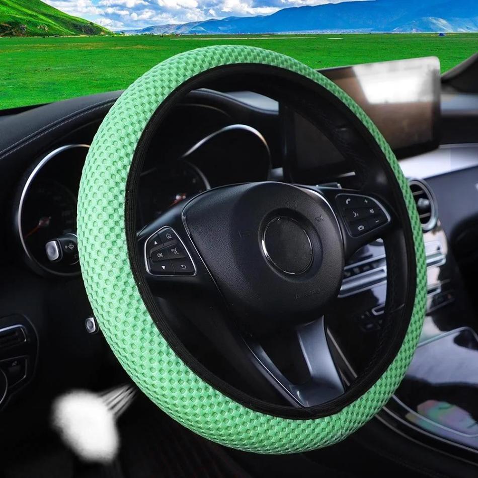 1Pcs Women's Black Four Seasons Breathable Mesh Cloth Car Steering Wheel Cover Summer Comfortable Massage Car Interior Accessory