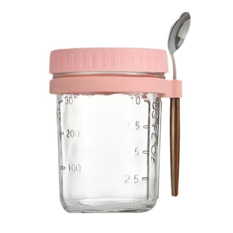 Practical Cereal Container With Spoon And Secure Top Glass Overnight Oats Jar Food Storage Organiser for Breakfast