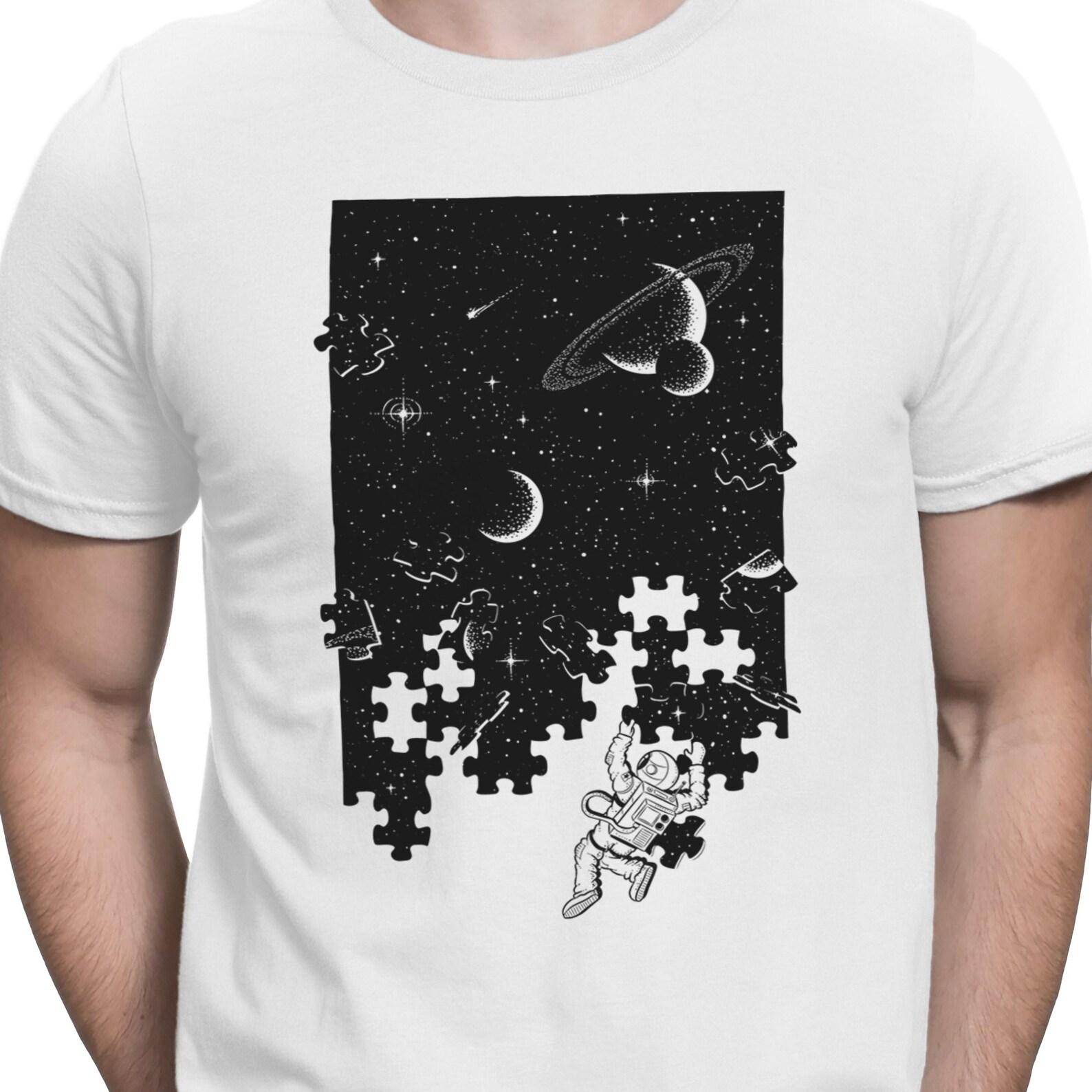 Astronaut Space T Shirt Cool Cosmic Surreal Space T-Shirt Space Puzzle Shirt L