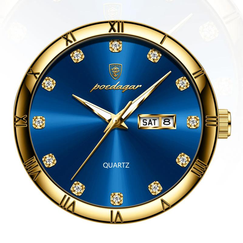POEDAGAR Luxury Men's Quartz Watch Date Week Waterproof Luminous Man Watch Stainless Steel Casual Fashion Watches For Men