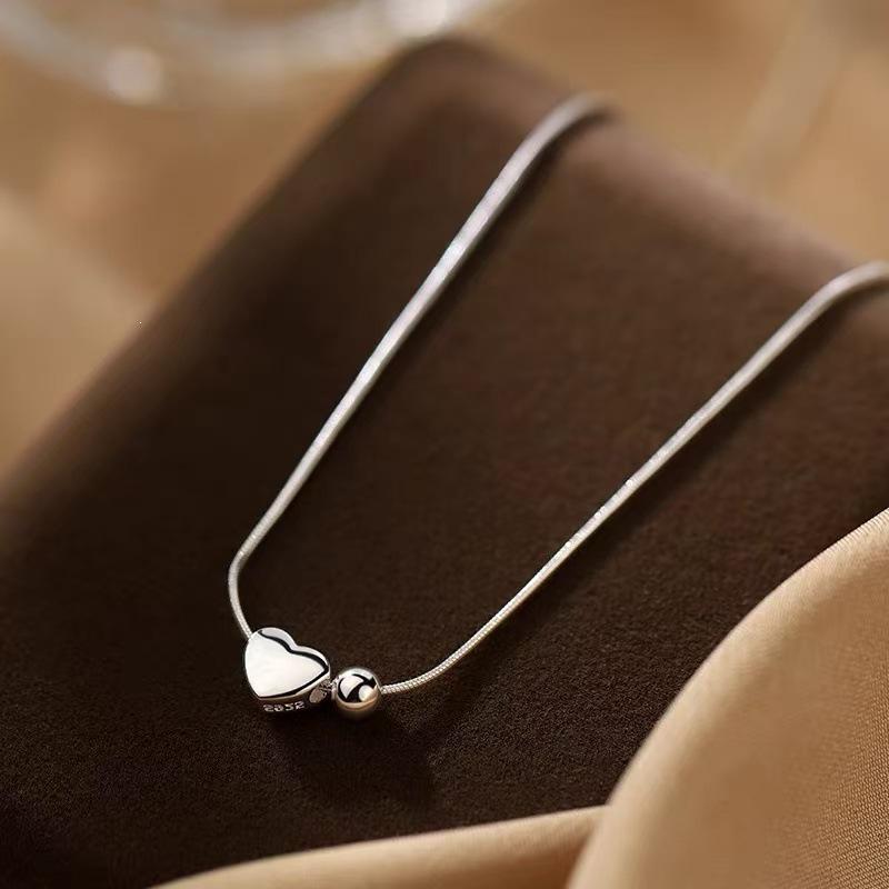 925 Sterling Silver Heart Bead Choker Necklace - High-End 2025 Women's Niche Collarbone Chain