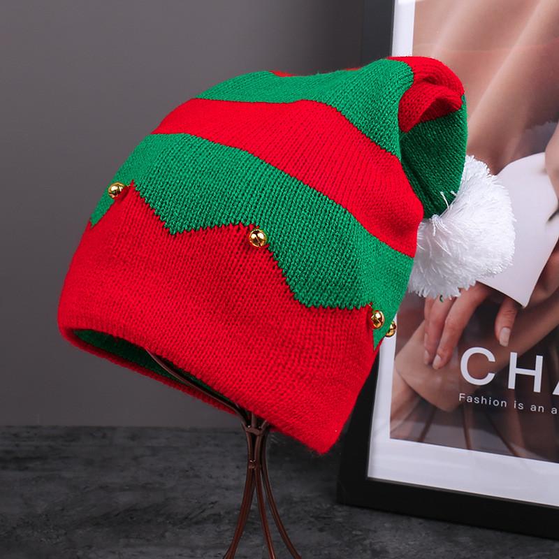 Knitted Red Christmas Woolen Hat Autumn Winter Stripes Warm Girls Gift Festival